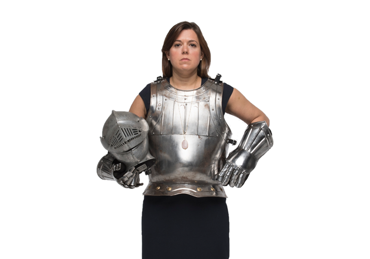 Woman dressed as knight