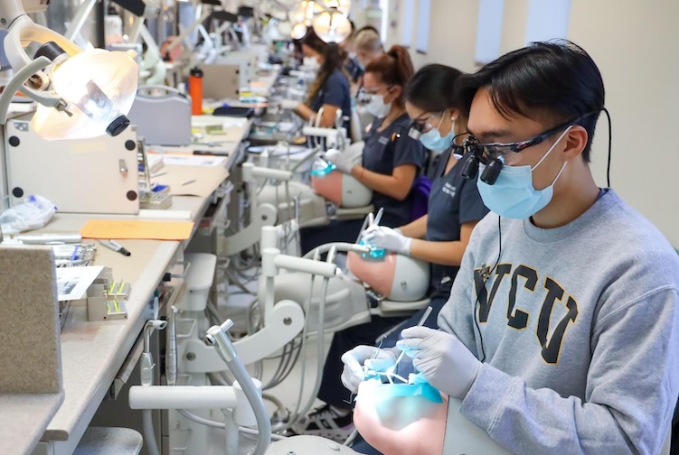 dentistry students working in a lab