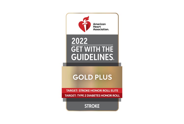 American Heart Association 2022 Get With the Guidelines Gold Plus Award for Stroke badge