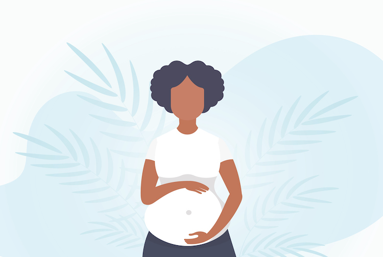 Illustration of pregnant woman holding her stomach.