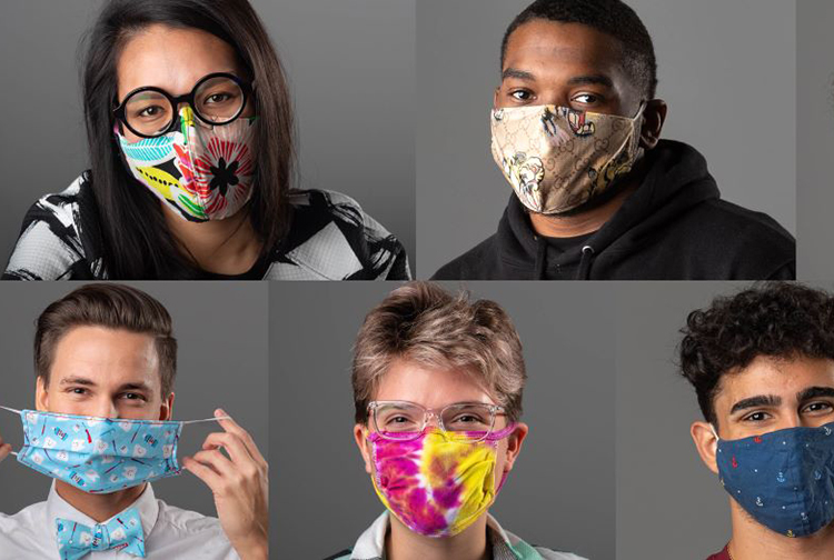Headshots of students wearing colorful masks