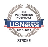 US News & World Report High Performing Hospitals for Stroke badge